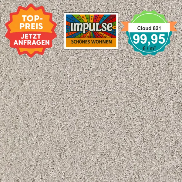 Draufsicht Girloon Cloud 821 Teppichboden mit Preislabel 99,95 €/m²